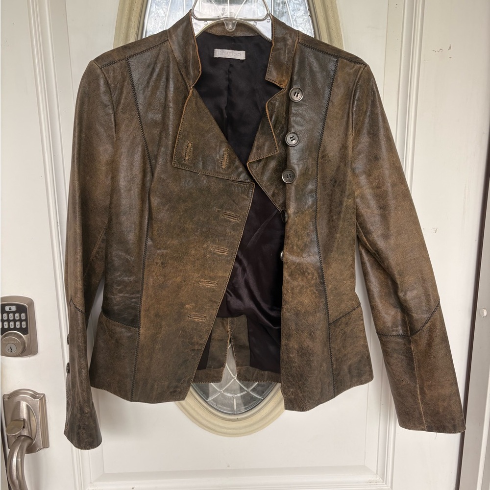 Promod Distressed Brown Leather Jacket